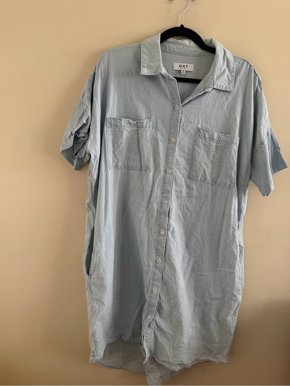 Oat New York Light Blue Button-Front Shirt Dress